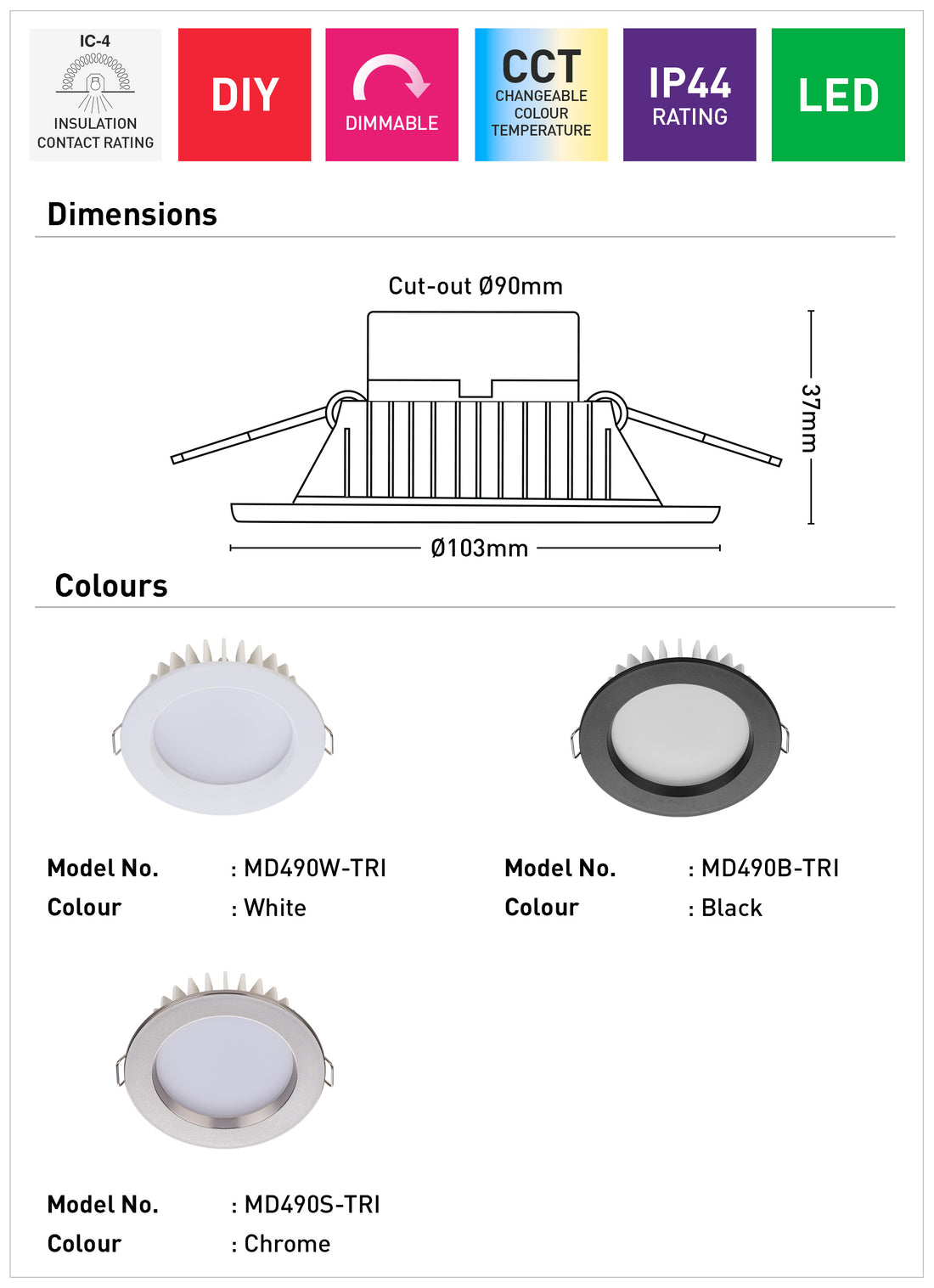 Directional Led Tri Color Optica Trio Lite 8W LED Tri-Colour Downlight – Mercator